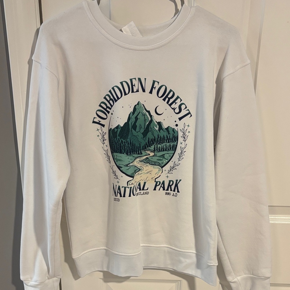 Forbidden Forest National Park Graphic Sweatshirt - White with Green Print